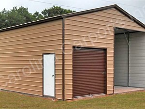 Vertical Roof Style Carport with 8 x 8 Garage Door on Side